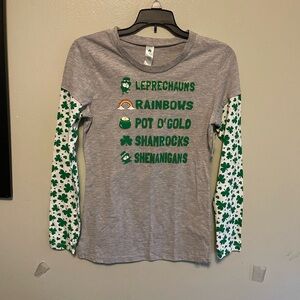 St. Patrick's Day Girls Boys Long Sleeve Tee Shiny Graphics Shamrocks